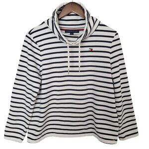Tommy Hilfiger Blue Stripe Funnel Neck Sweatshirt Womens Size M Classic Pullover